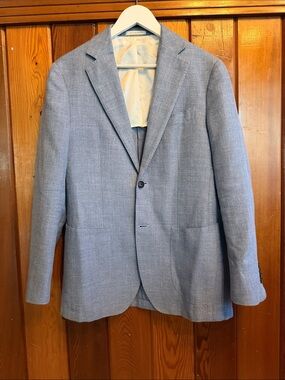 Suit Supply Light Blue Tailored Fit Havana Blazer wool silk linen cashmere 38R
